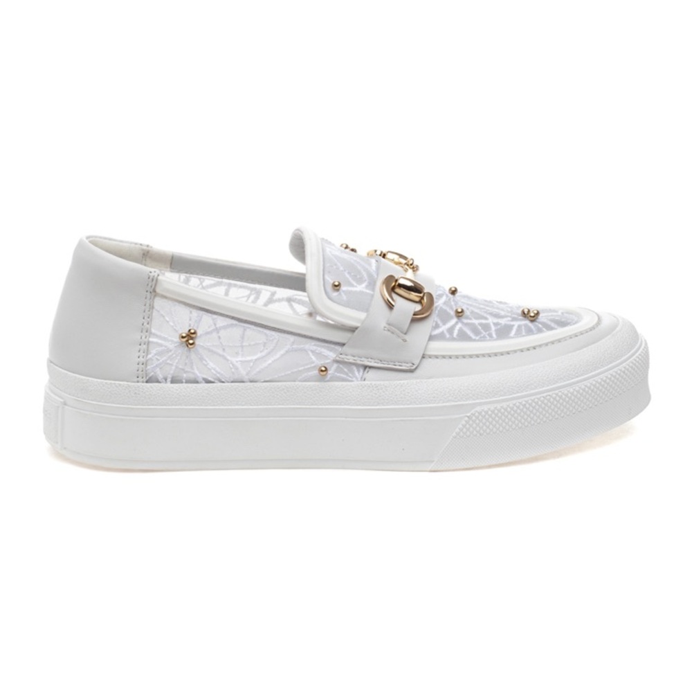 J Slides Georgy Sneaker White Lace & Leather Upper Size 5 - Picture 2 of 4